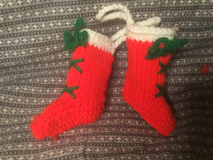 Vintage knitted Christmas bootie ornaments