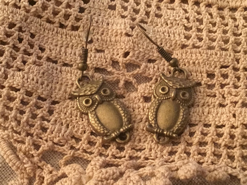 Bronze owl hook earrings