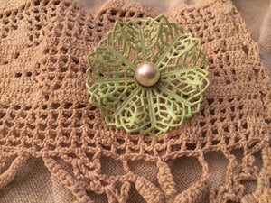 Vintage mint & pearl brooch