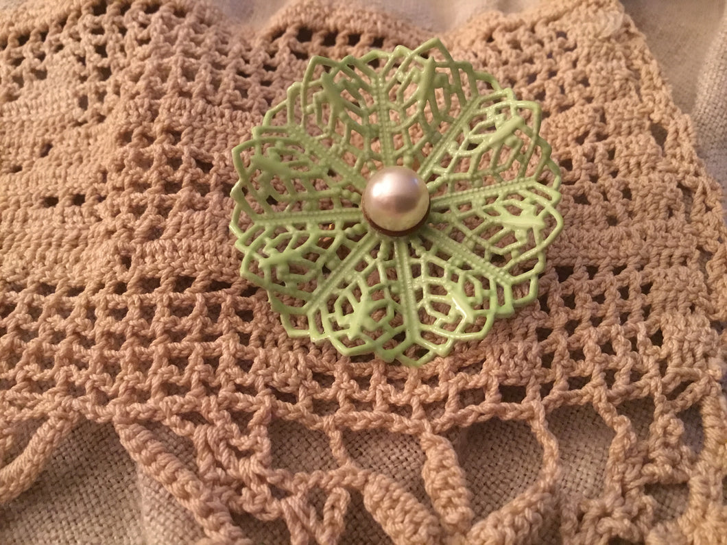 Vintage mint & pearl brooch