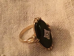 Onyx and rhinestone vintage ring